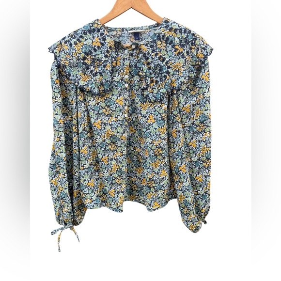 Universal Thread Tops - Universal thread Floral Peasant Women's Top Large Blue & Yellow